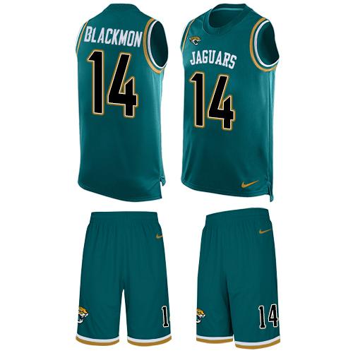 Nike Jaguars #14 Justin Blackmon Teal Green Team Color Men's Stitched NFL Limited Tank Top Suit Jersey